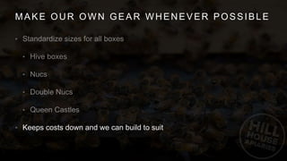 MAKE OUR OWN GEAR WHENEVER POSSIBLE
•
•
•
•
•
• Keeps costs down and we can build to suit
 