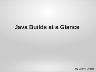 Java Builds at a Glance
By Gabriel Dogaru
 