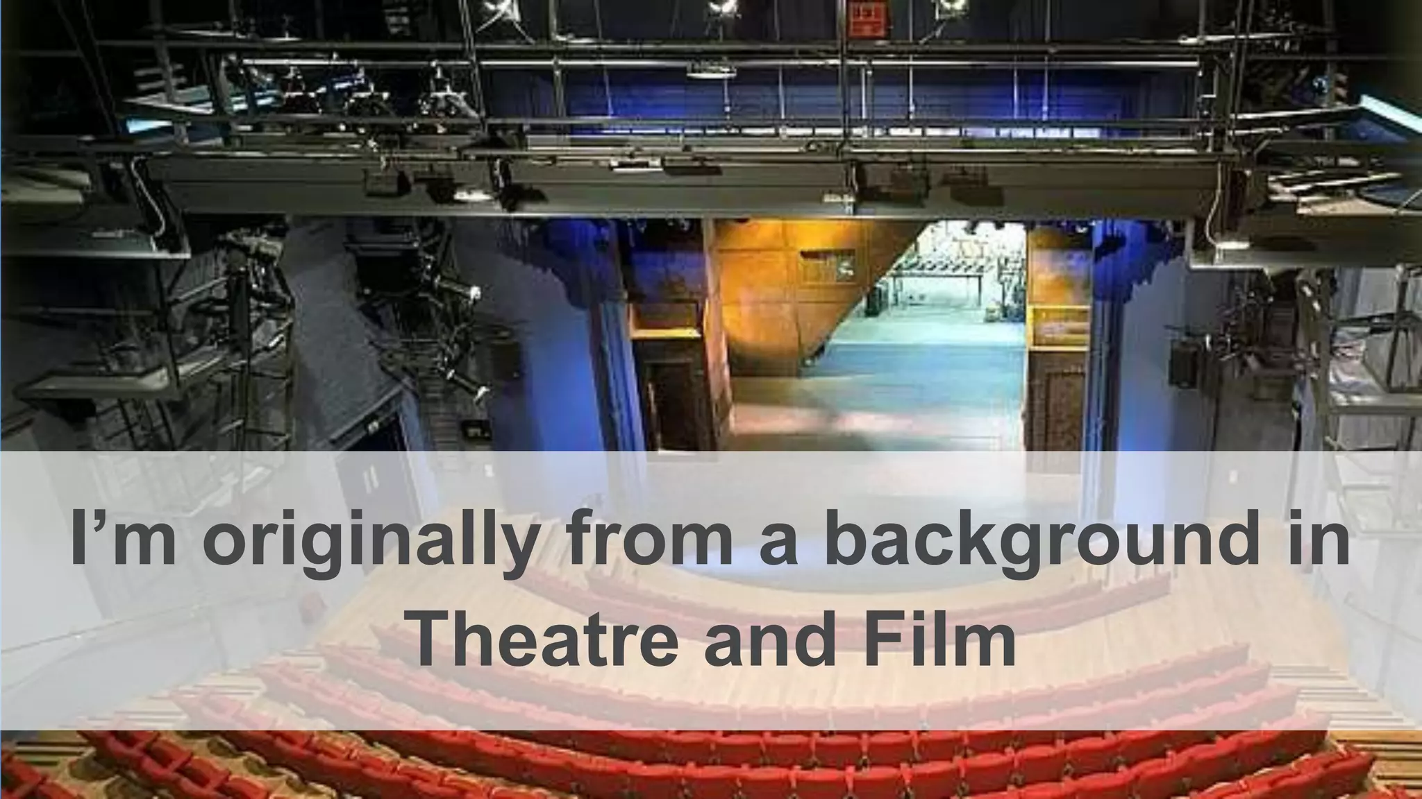 I’m originally from a background in
Theatre and Film
 
