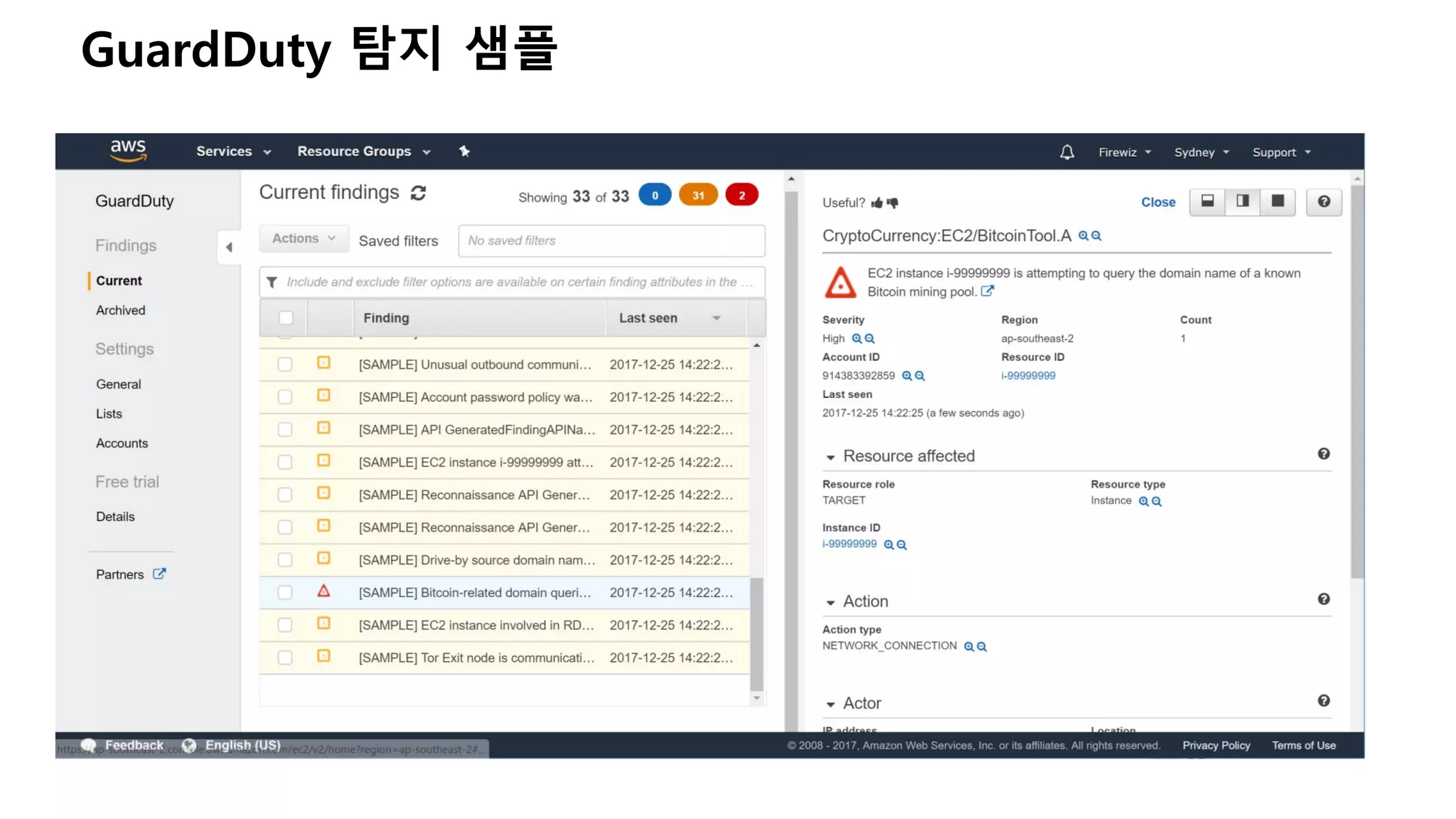 GuardDuty 탐지 샘플
 