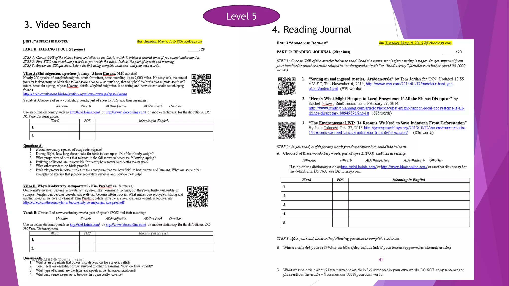 3. Video Search 4. Reading Journal
Level 5
ATHEADORE@gmail.com 41
 
