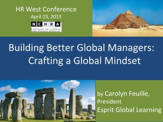 ©Esprit Global Learning 2013
1
HR West Conference
April 23, 2013
by Carolyn Feuille,
President
Esprit Global Learning
Building Better Global Managers:
Crafting a Global Mindset
 