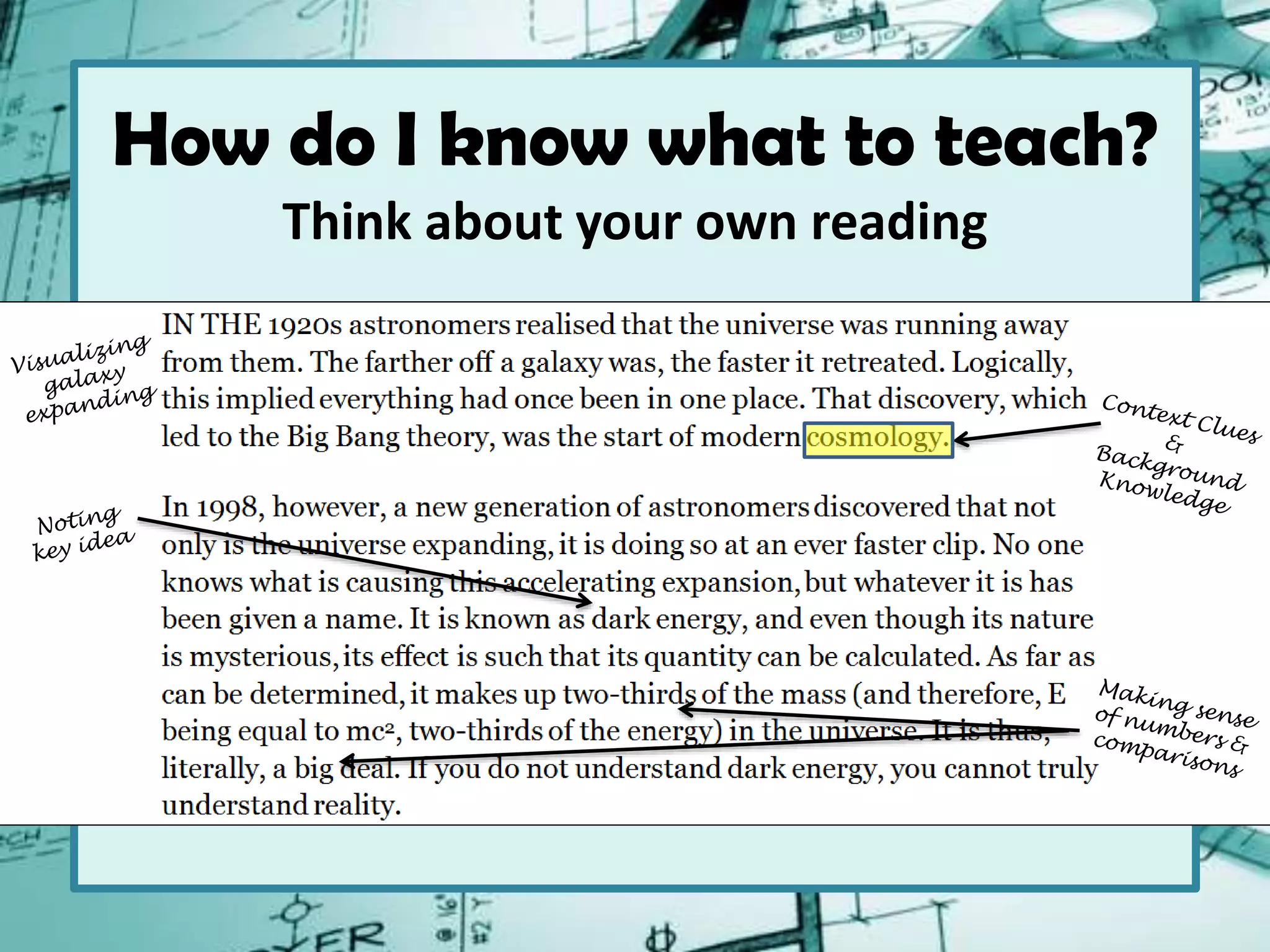 How do I know what to teach?
Think about your own reading
 
