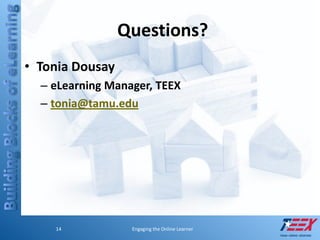 Building Blocks of eLearning: Engaging the Online Learner