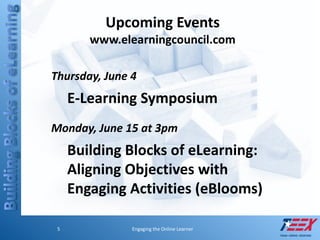 Building Blocks of eLearning: Engaging the Online Learner