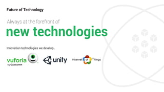 Always at the forefront of
new technologies
Innovation technologies we develop..
Future of Technology
 