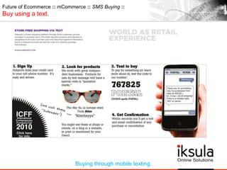 Future of Ecommerce :: mCommerce :: SMS Buying ::
Buy using a text.
Buying through mobile texting.
 