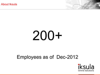 About Iksula
200+
Employees as of Dec-2012
 