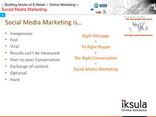 :: Building blocks of E-Retail :: Online Marketing ::
Social Media Marketing.
3
 
