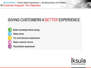 Online Retail :: Online Retail Operations :: Building blocks of E-Retail ::
Customer Support: The Objective5
 