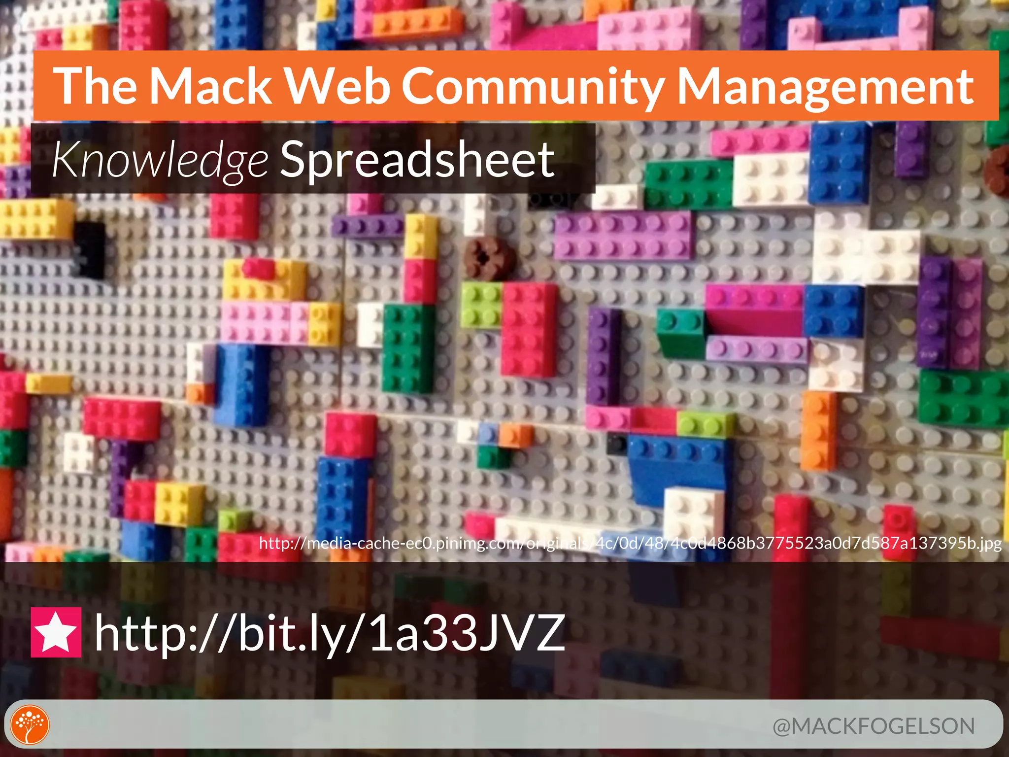The Mack Web Community Management
Knowledge Spreadsheet

http://media-cache-ec0.pinimg.com/originals/4c/0d/48/4c0d4868b3775523a0d7d587a137395b.jpg

http://bit.ly/1a33JVZ
@MACKFOGELSON

 