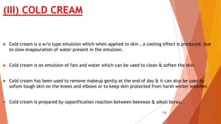 Cold Cream Examples Building blocks of different product formulations of cosmetics | PPTX