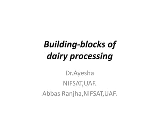Building-blocks of
dairy processing
Dr.Ayesha
NIFSAT,UAF.
Abbas Ranjha,NIFSAT,UAF.

 