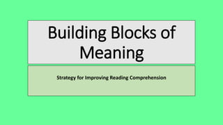 Building Blocks of
Meaning
Strategy for Improving Reading Comprehension
 