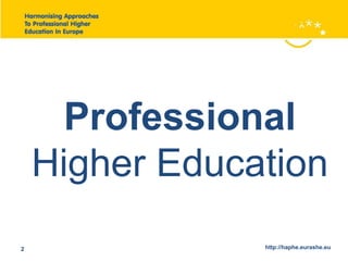 Professional 
Higher Education 
2 http://haphe.eurashe.eu 
 