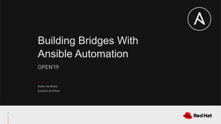 OPEN’19
Building Bridges With
Ansible Automation
Dieter De Moitié
Solution Architect
1
 