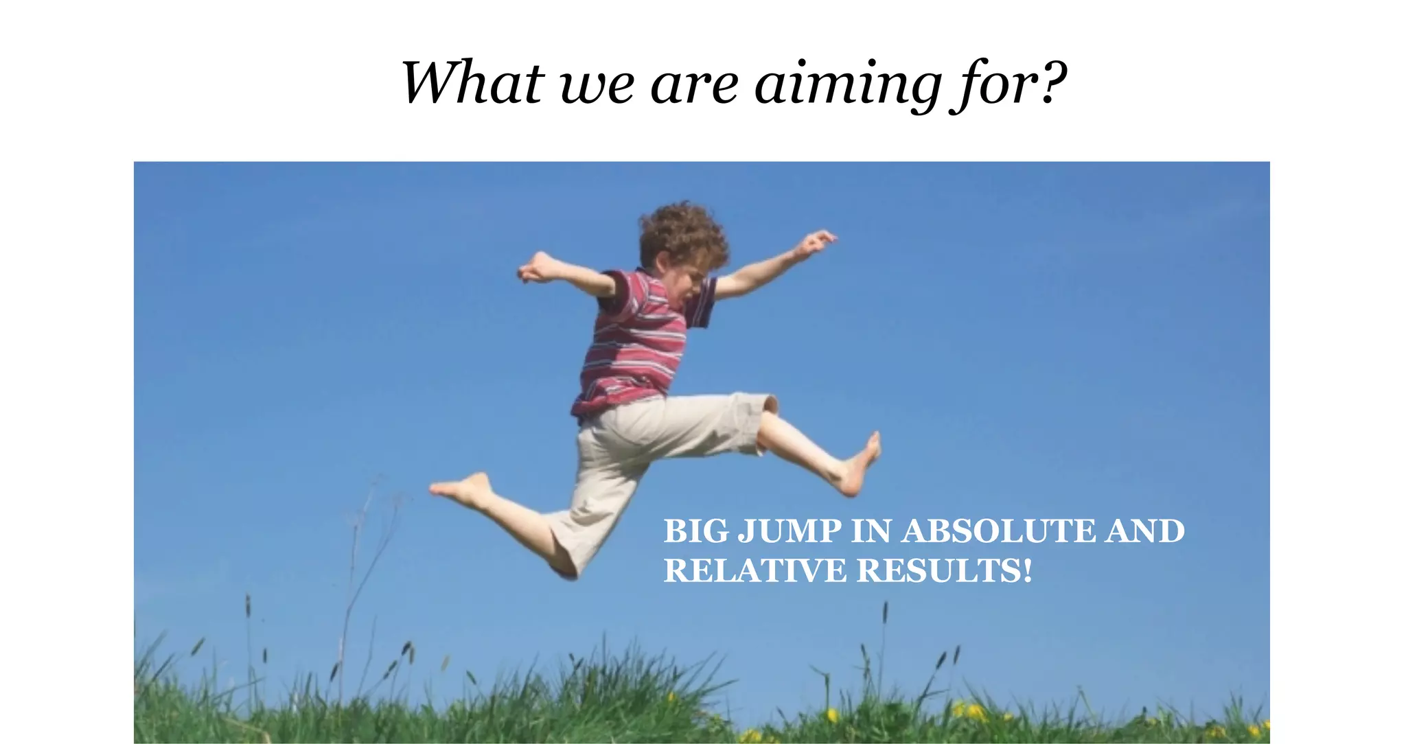 What we are aiming for?
BIG JUMP IN ABSOLUTE AND
RELATIVE RESULTS!
 