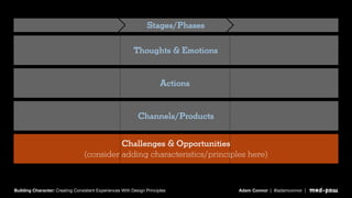 Building Character: Creating Consistent Experiences With Design Principles Adam Connor | @adamconnor |
Stages/Phases
Thoug...