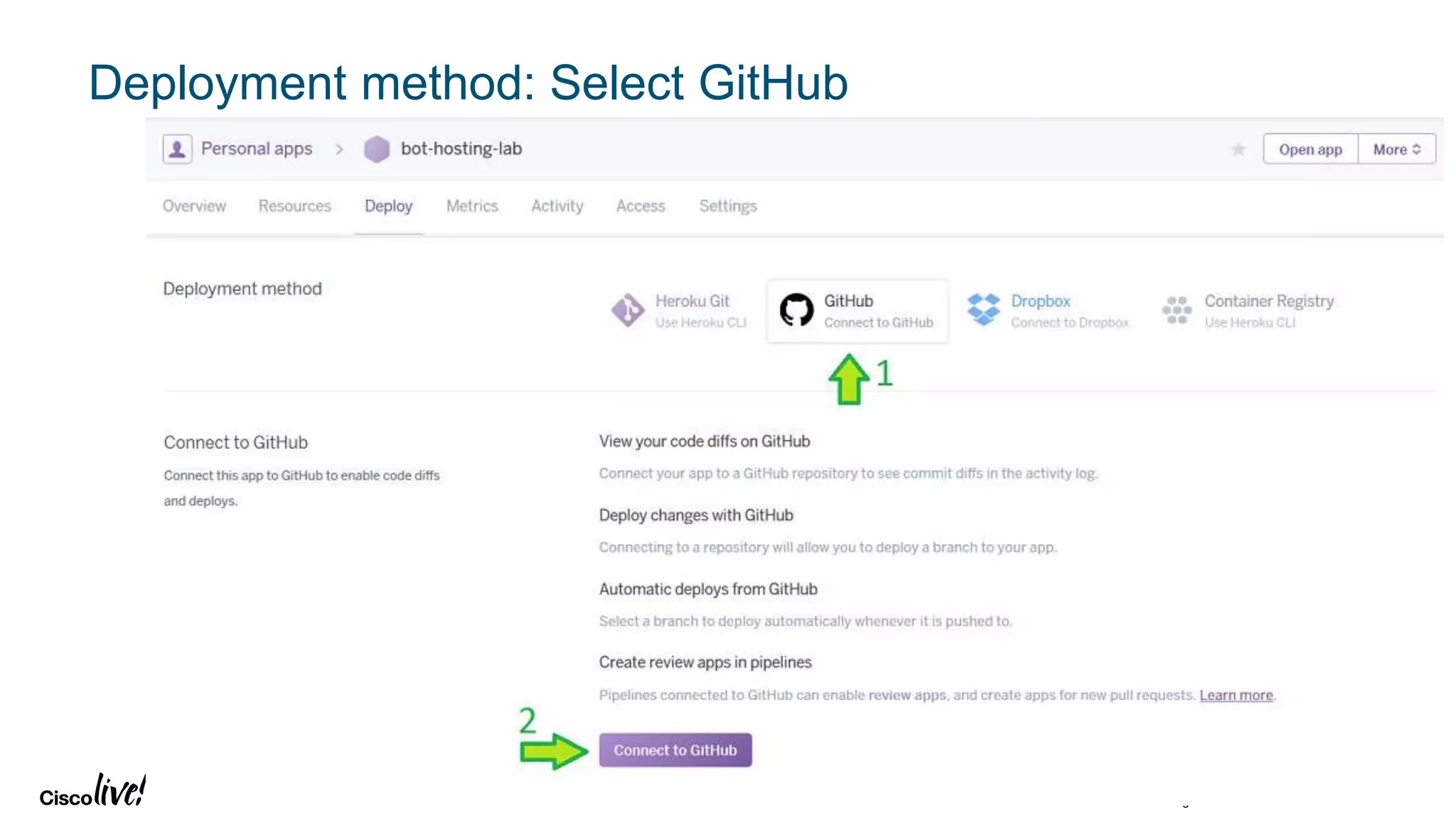 © 2018 Cisco and/or its affiliates. All rights reserved. Cisco Public
Deployment method: Select GitHub
 