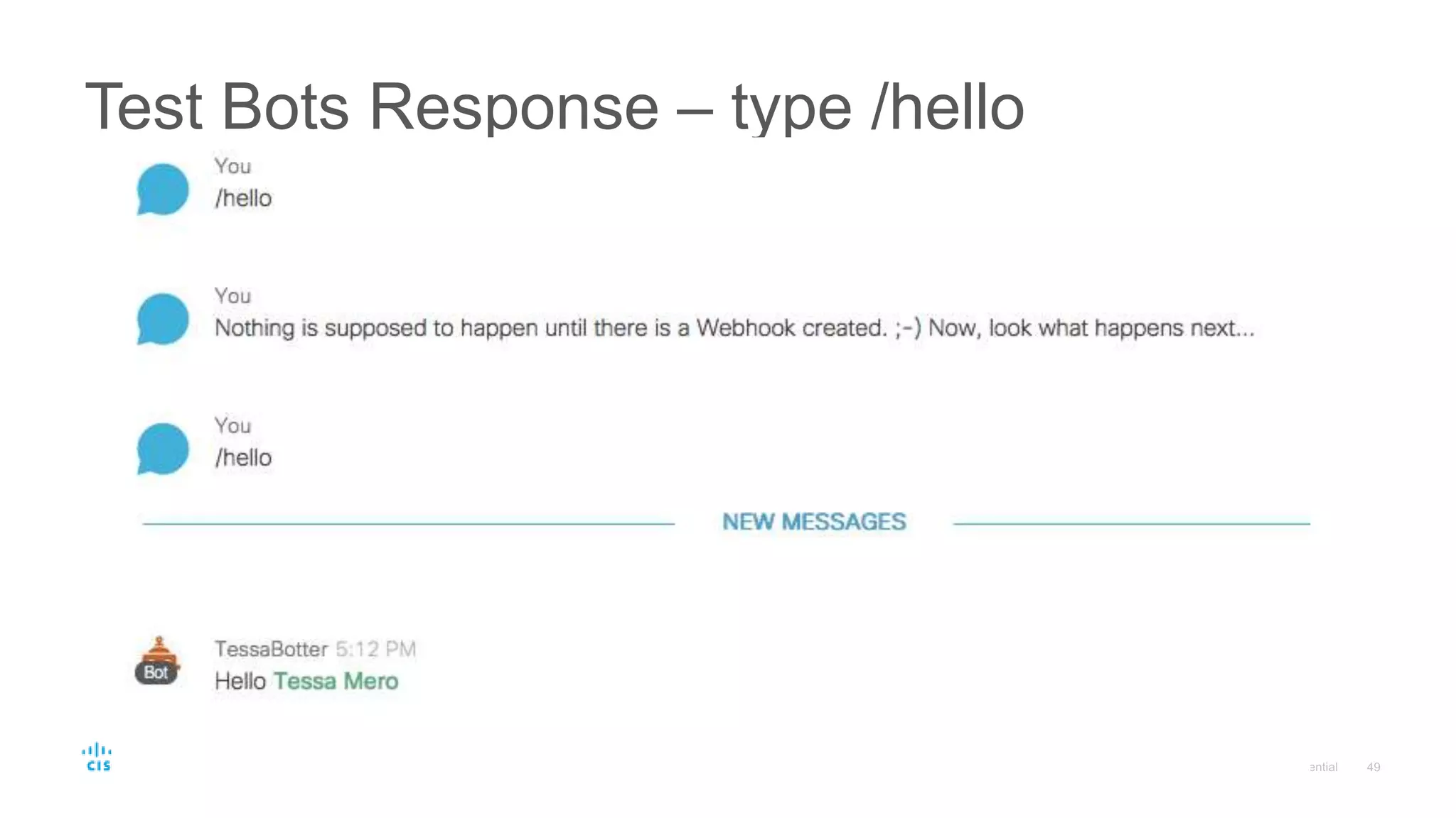 Test Bots Response – type /hello
 