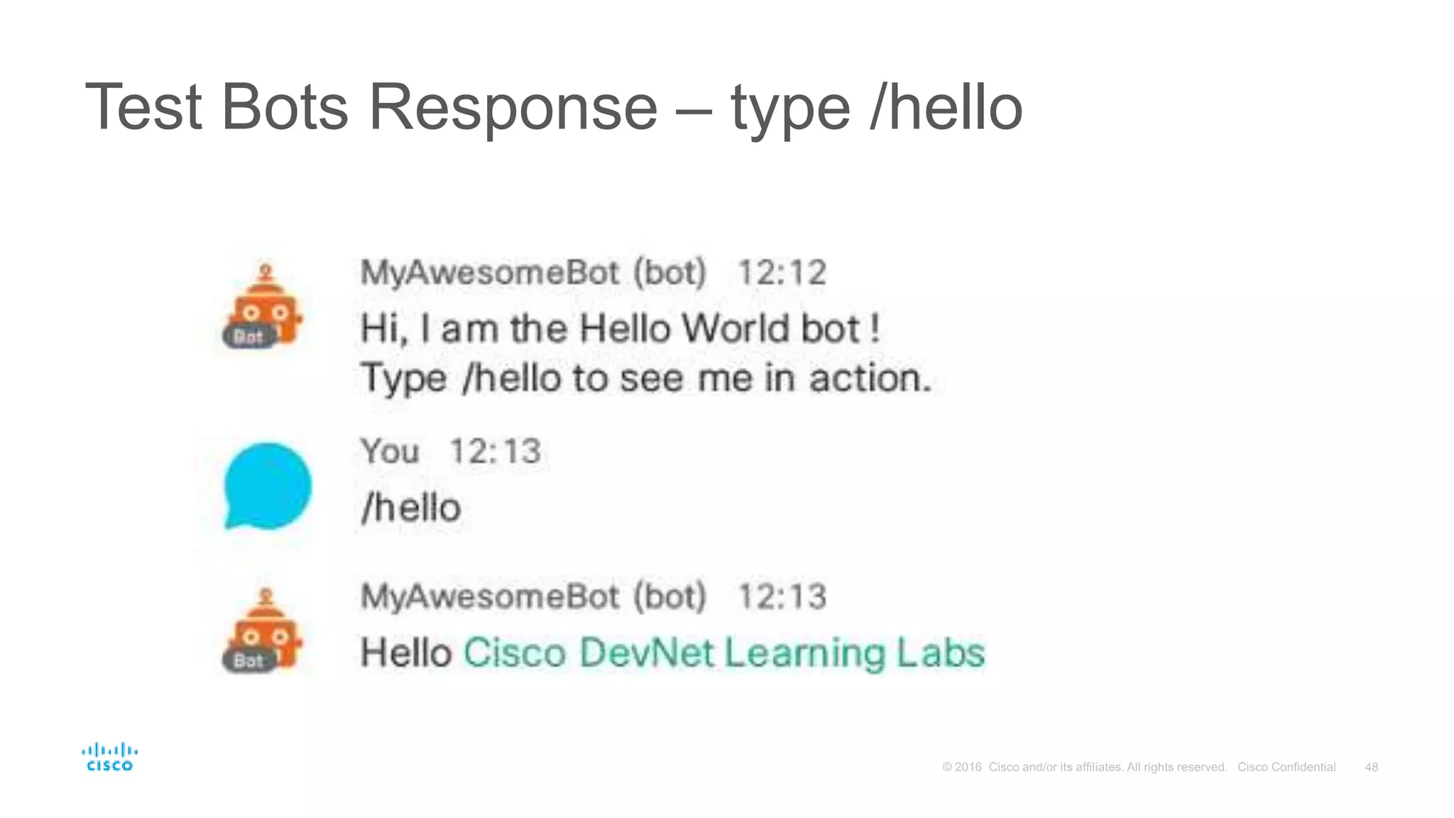 Test Bots Response – type /hello
 