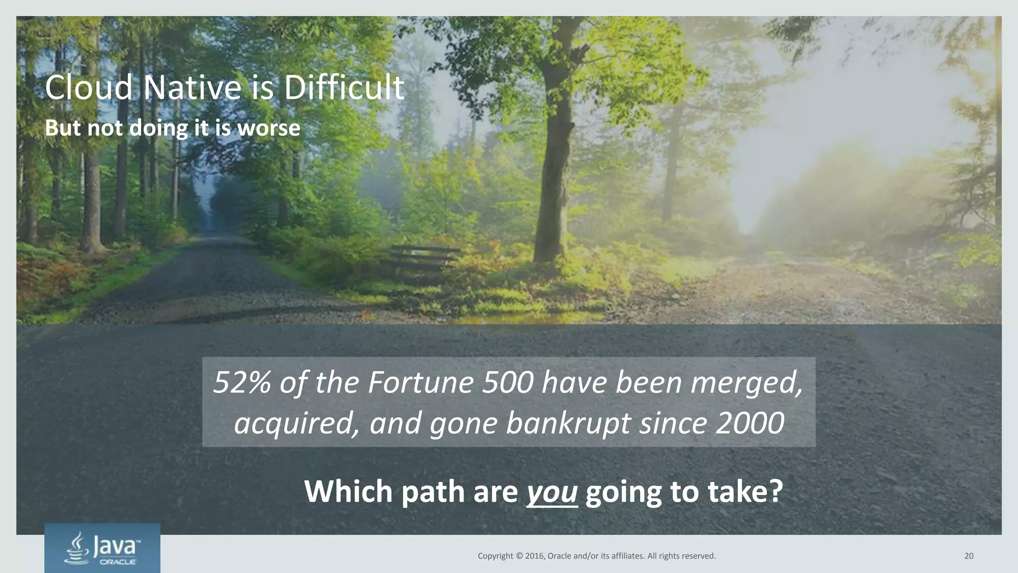 Copyright © 2016, Oracle and/or its affiliates. All rights reserved.
DevOps + * as a Service + Microservices + Distributed
Make Cloud Native Available to Everyone Else
20Copyright © 2016, Oracle and/or its affiliates. All rights reserved.
 