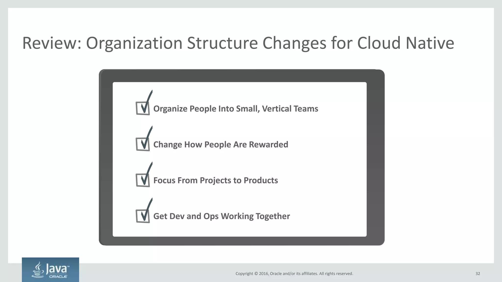 Copyright © 2016, Oracle and/or its affiliates. All rights reserved.
More About DevOps
32
http://www.slideshare.net/KellyGoetsch/mastering-devops-with-oracle
 