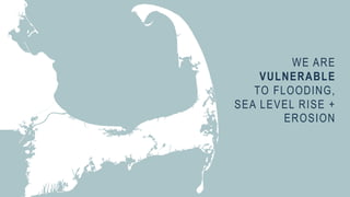 WE ARE
VULNERABLE
TO FLOODING,
SEA LEVEL RISE +
EROSION
 