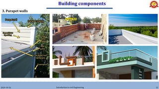 Building components
2024-10-26 Introduction to civil Engineering 31
3. Parapet walls
 