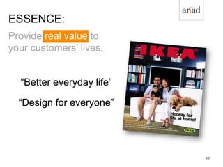 “Better everyday life”
“Design for everyone”
ESSENCE:
Provide real value to
your customers’ lives.
52
 