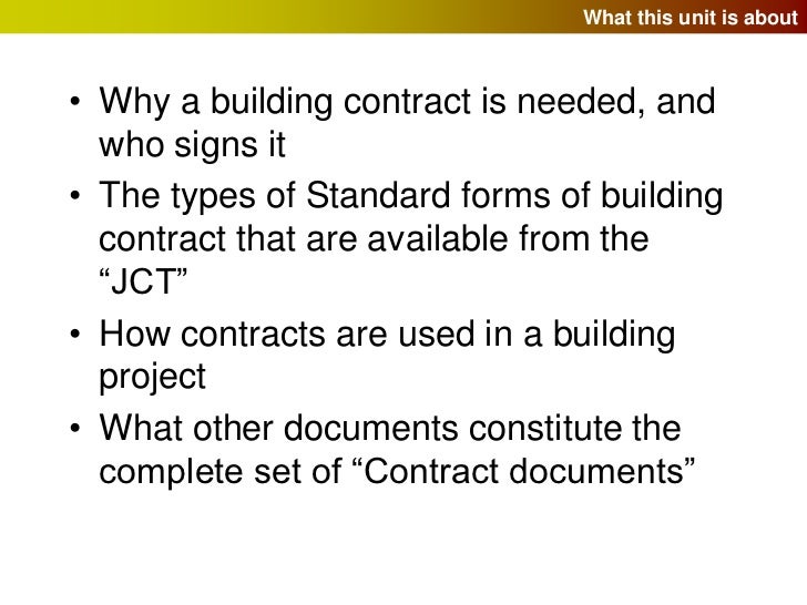 Building contracts and the JCT