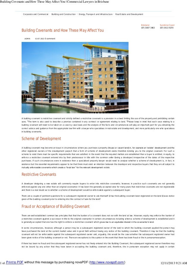 Building Covenants and How These May Affect You! (Property Law)