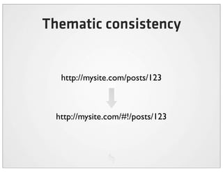 Thematic consistency


   http://mysite.com/posts/123



  http://mysite.com/#!/posts/123
 