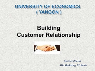 Ma Swe Zin Lei
Dip.Marketing 2nd Batch
Building
Customer Relationship
 