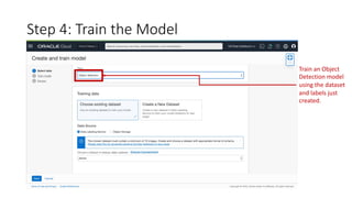 Step 4: Train the Model
Train an Object
Detection model
using the dataset
and labels just
created.
 