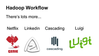 Hadoop Workflow
There’s lots more...
Netflix Linkedin Cascading Luigi
 