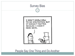 Survey Bias
People Say One Thing and Do Another
21
 