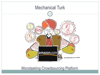 Mechanical Turk
Microtasking Crowdsourcing Platform
23
 