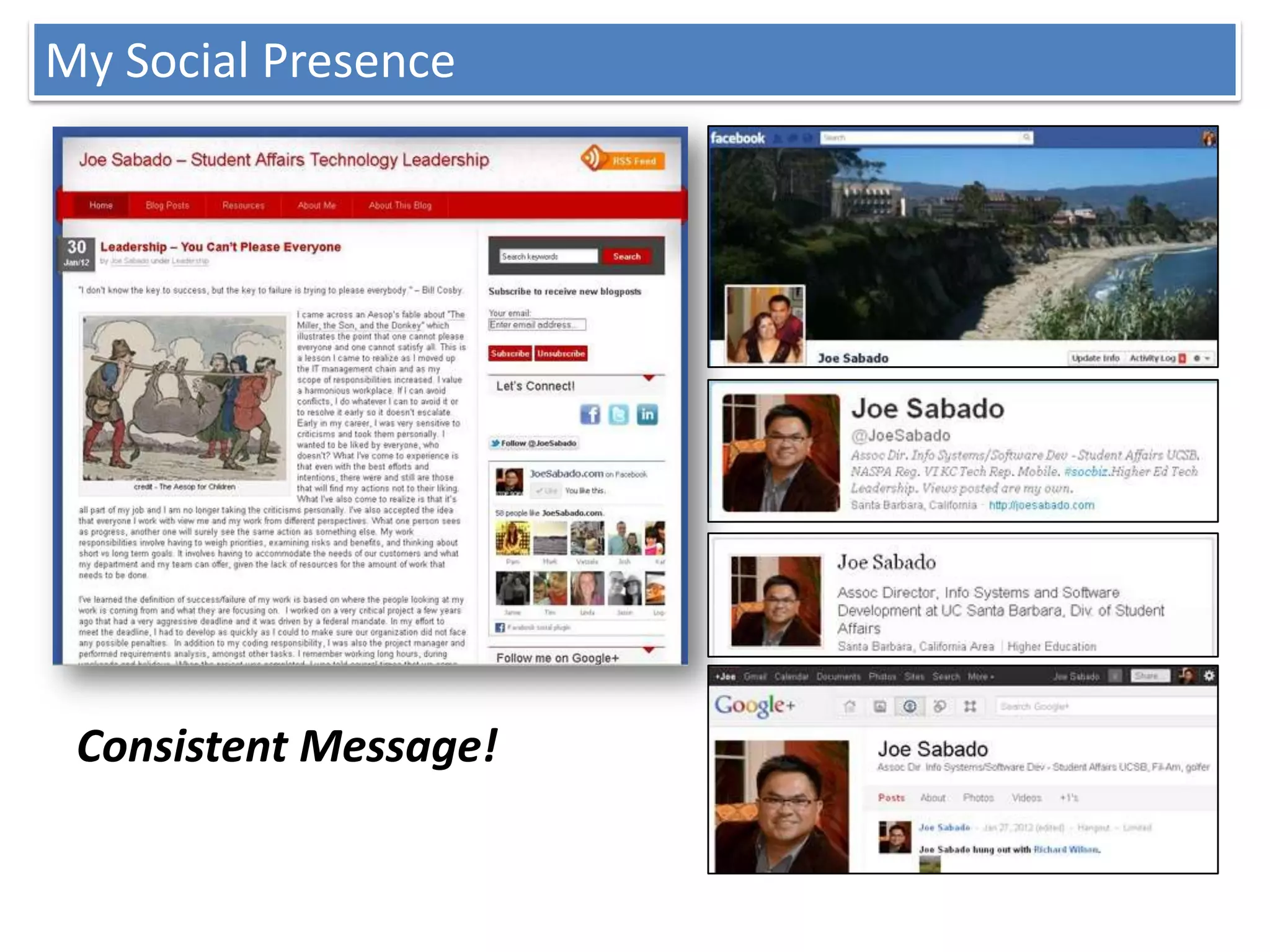 My Social Presence
Digital Branding– Joe Sabado




 Consistent Message!
 