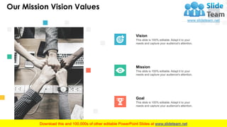 Our Mission Vision Values
26
Vision
This slide is 100% editable. Adapt it to your
needs and capture your audience's attent...