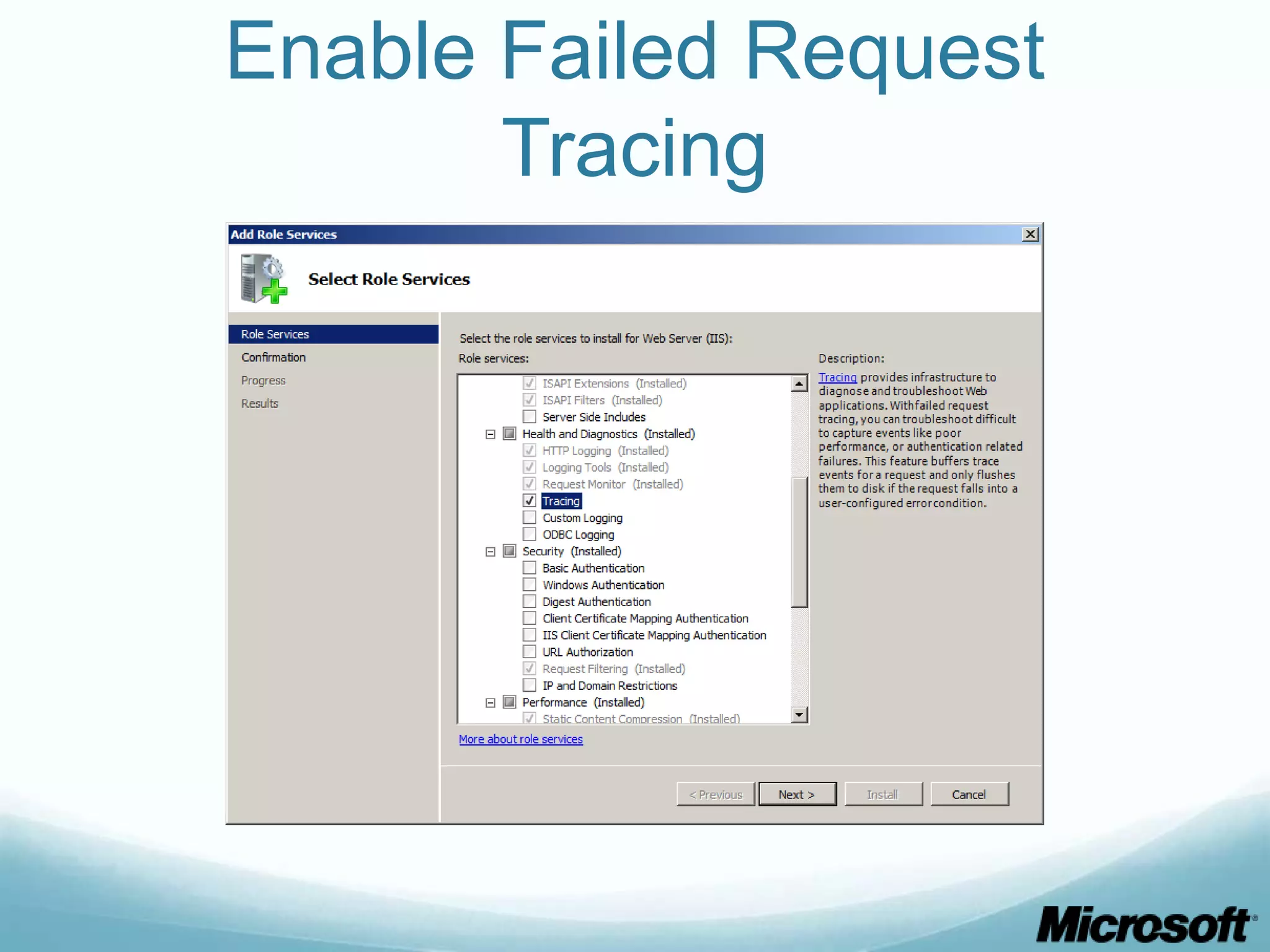 Enable Failed Request Tracing 
