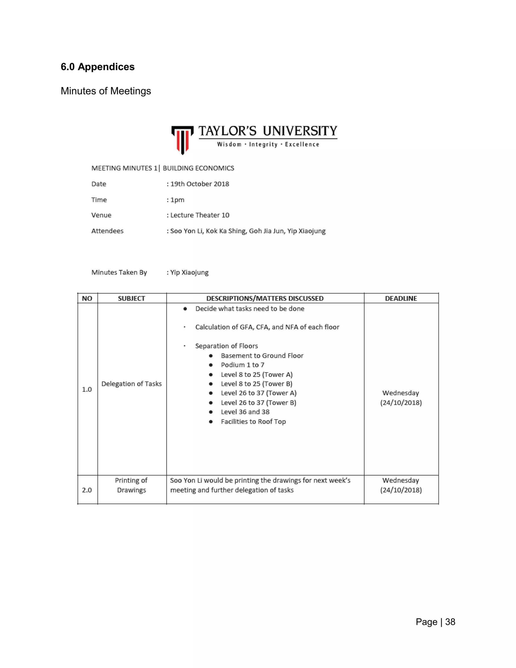 Page | 38
6.0 Appendices
Minutes of Meetings
 