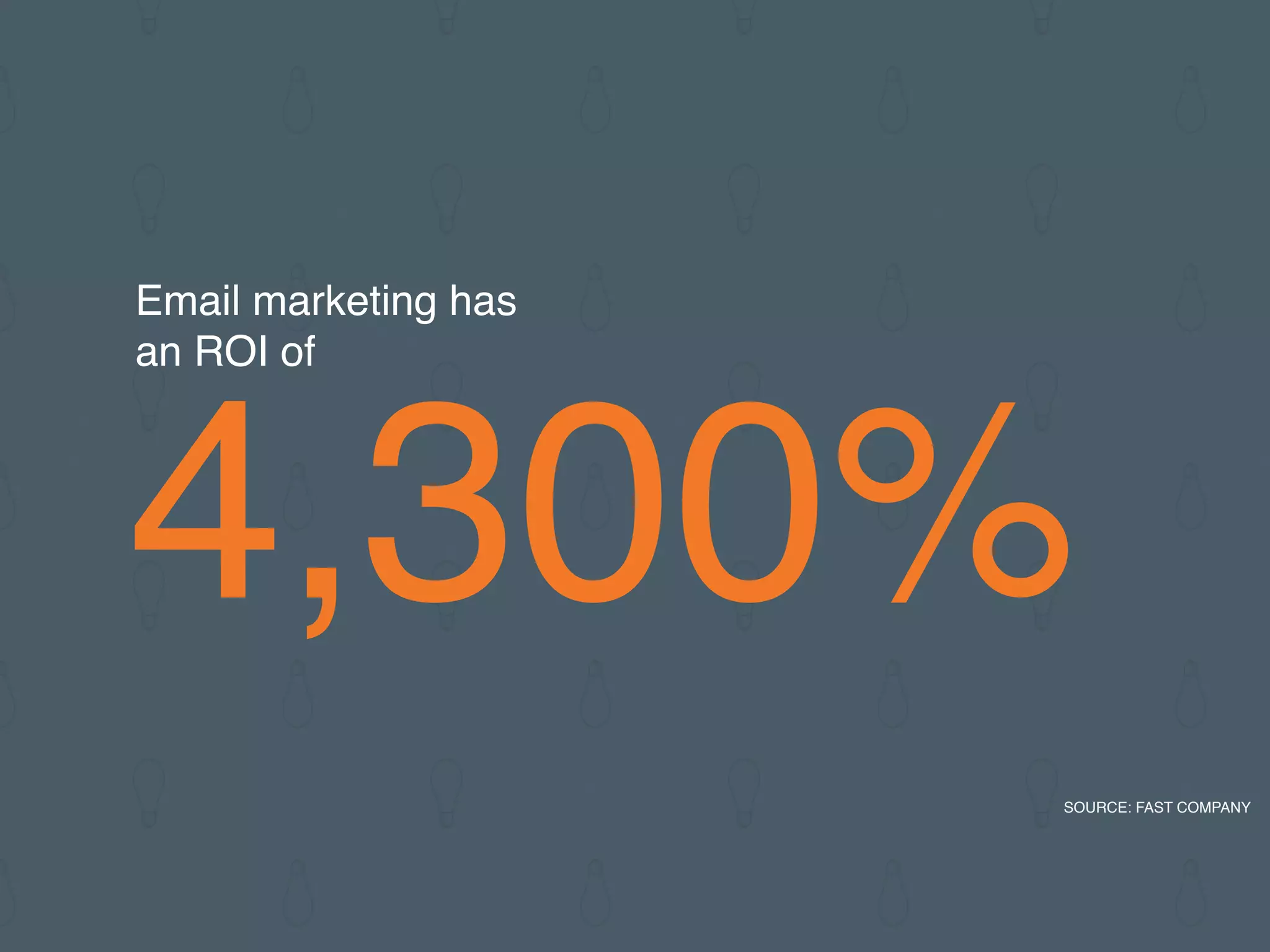 4,300%
SOURCE: FAST COMPANY
Email marketing has
an ROI of
 