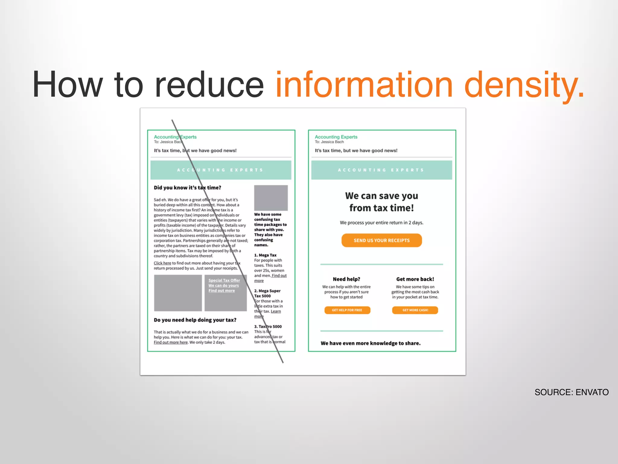 How to reduce information density.
SOURCE: ENVATO
 