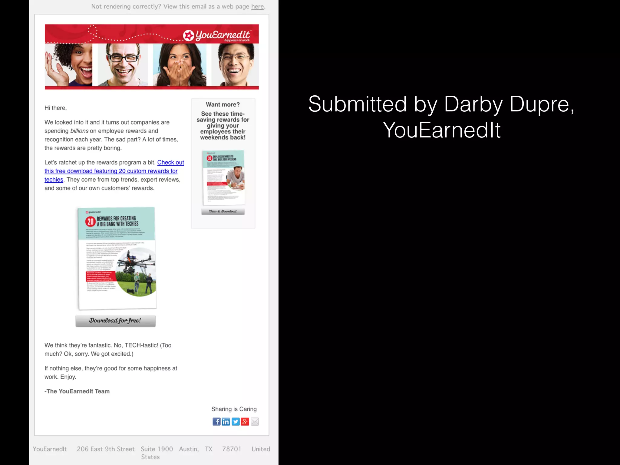 Submitted by Darby Dupre,
YouEarnedIt
 