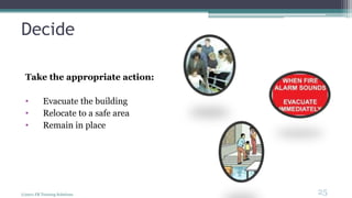 Decide
Take the appropriate action:
• Evacuate the building
• Relocate to a safe area
• Remain in place
(c)2011 FR Training Solutions
25
<25
 