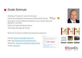 Guido Schmutz
Working at Trivadis for more than 22 years
Oracle Groundbreaker Ambassador & Oracle ACE Director
Consultant,...