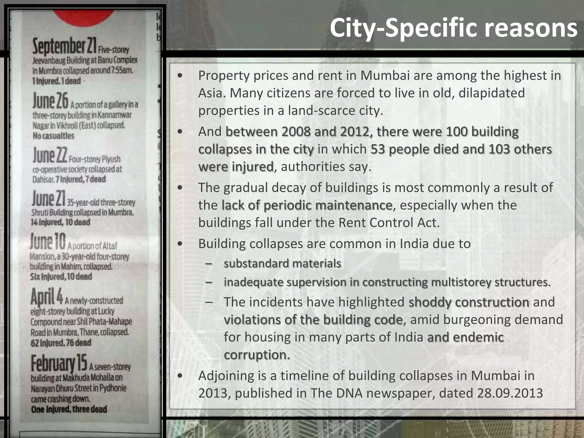 Building Failures and its Causes- Theory of structures | PPTX