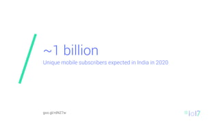 ~1 billion
Unique mobile subscribers expected in India in 2020
goo.gl/rdNZ7w
 