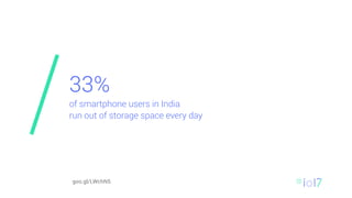 33%
of smartphone users in India
run out of storage space every day
goo.gl/LWchN5
 
